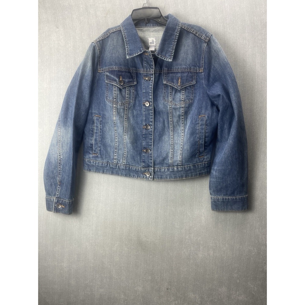 Jcp Denim Jacket Womens X Large Blue Cropped Jean Button Front Classic